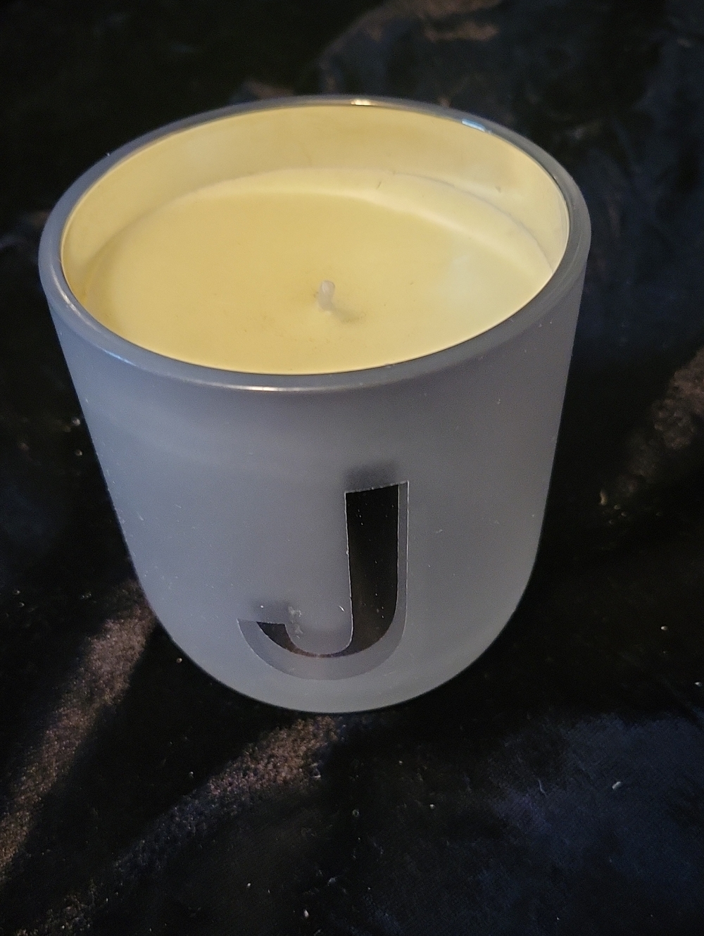 Mirror Monogram 'J' Frosted Silver Glass Candle - Floral Scented